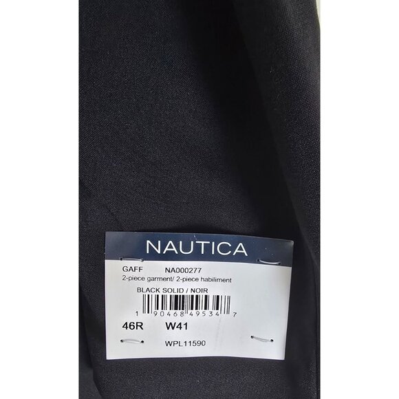 Nautica Mens Black Two-Piece Suit Jacket & Pants Set Size 46R Wool Blend - Picture 10 of 11